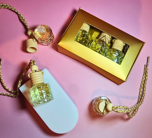 Escapade à Saly : Coffret de 3 diffuseurs de parfum pour voiture. 3 x 8ml